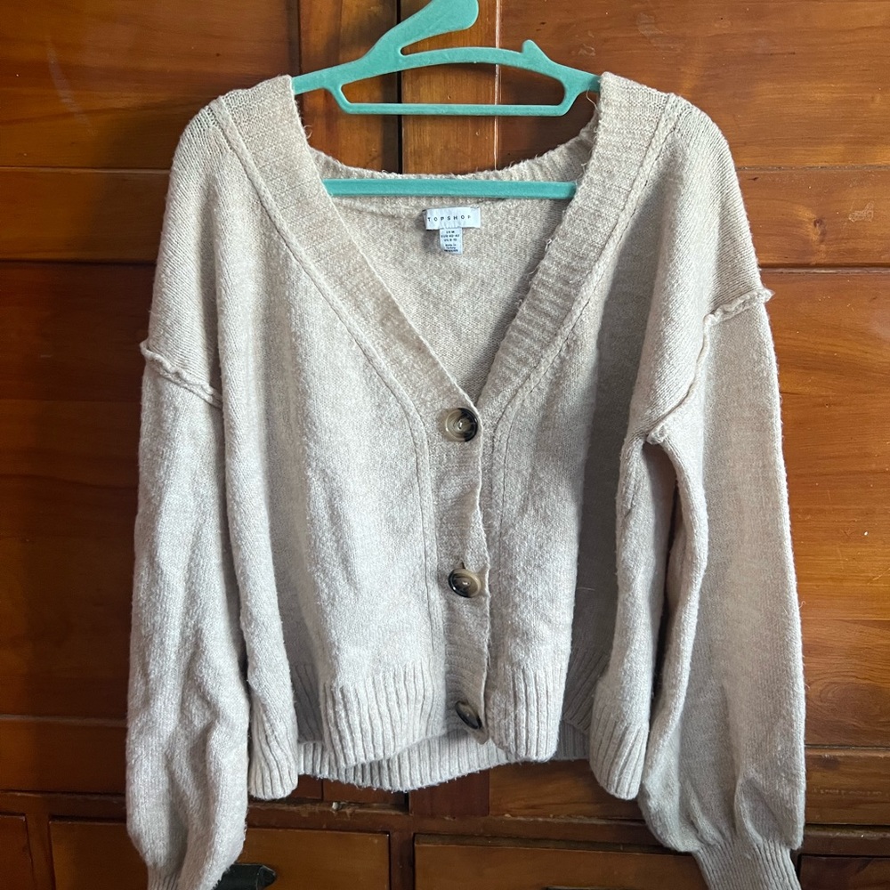 Topshop Size Medium Tan V-Neck Cardigan